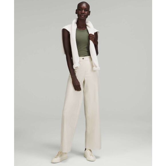 Lululemon Pants Womens 27 City Sleek 5 Pocket Wide Leg Ivory Light Utilitech - Picture 1 of 16